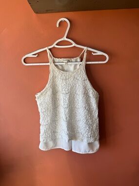 Monteau White Lace-Textured Layered Tank Top